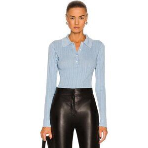 CO Long Sleeve Polo Silk Knit Top Sky Blue Womens Size Large